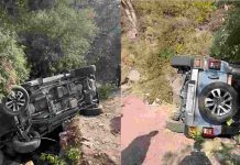 नाहन-ददाहू सड़क पर अनियंत्रित होकर नाले के पास पलटी थार जीप