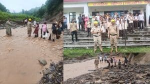 नाहन विधानसभा क्षेत्र के मातर में उफनते खड्ड के तेज बहाव के बीच फंसे 43 स्कूली बच्चों और 12 स्टाफ सदस्यों को होमगार्ड जवानों ने करीब तीन घंटे चले रेस्क्यू ऑपरेशन के बाद सुरक्षित बाहर निकाल लिया।